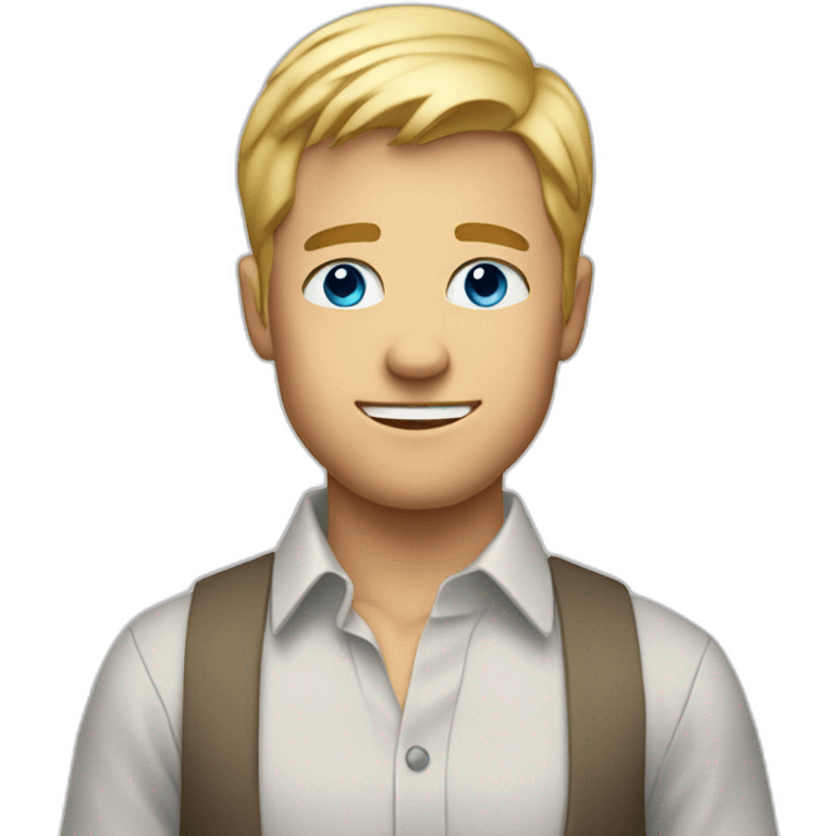 Blonde guy holding wine, button down shirt, blue eyes emoji