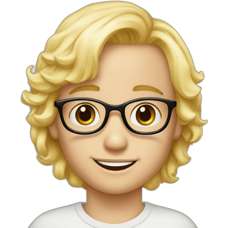 Petit garçon blond lunette et dent du bonheur emoji