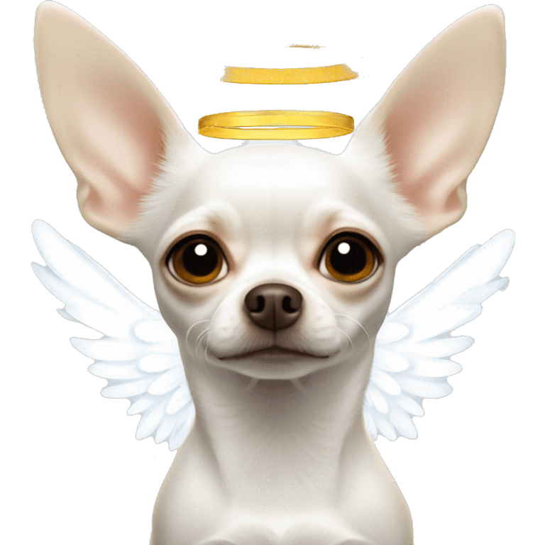 White Chihuahua with angel wings and halo emoji