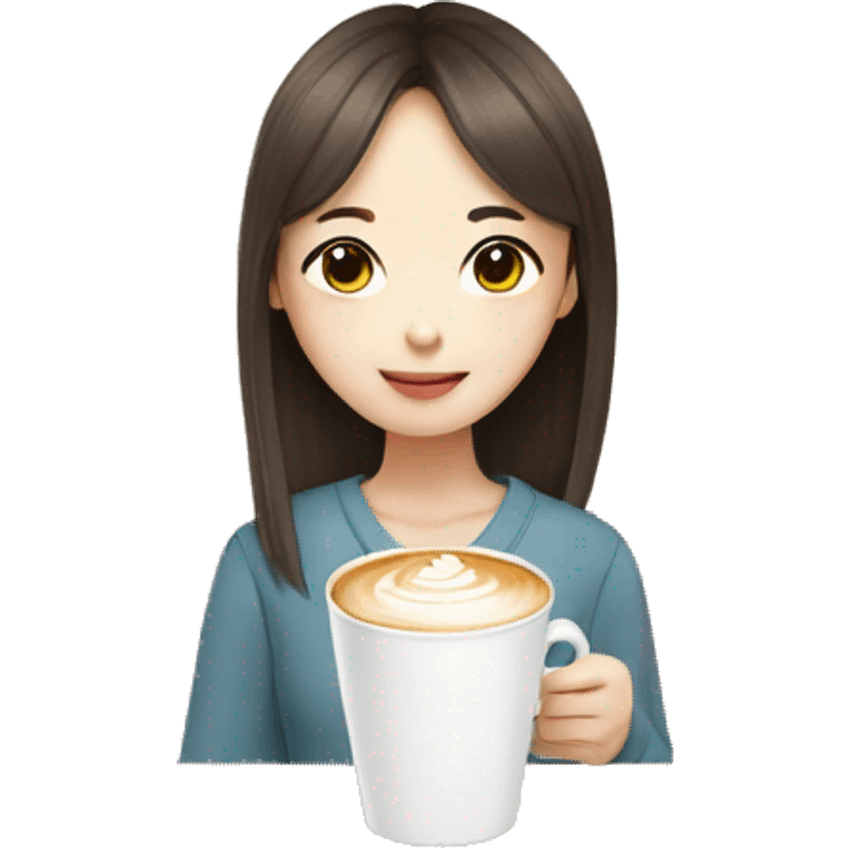 korean girl with latte emoji