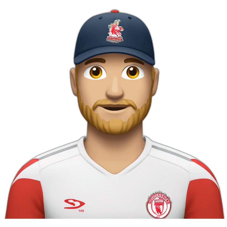 Man with short blonde hair and blonde beard wearing leyton Orient cap emoji