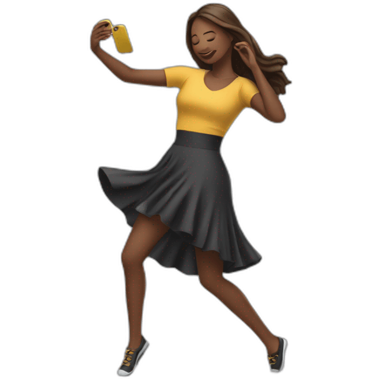 woman dancing in front of her phone emoji