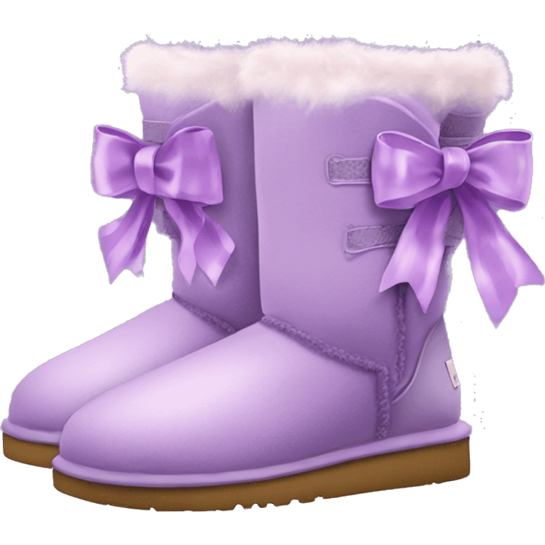 Realistic pair of light purple ugg boots with fur and laced up light purple ribbons tied into bows. emoji