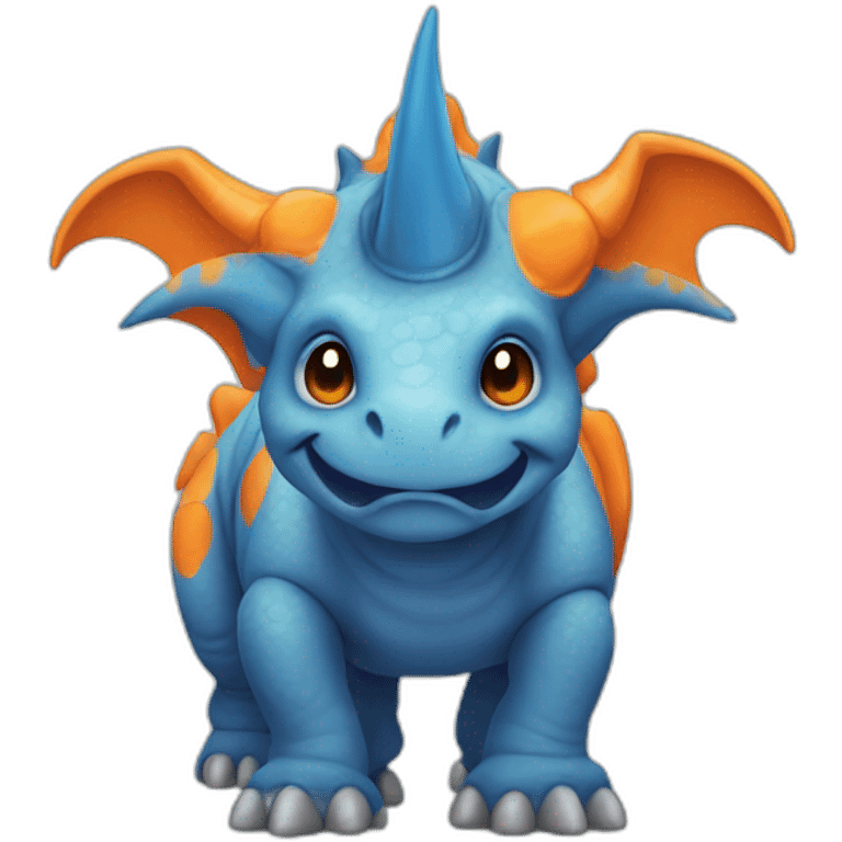 Blue triceratops with orange horns emoji