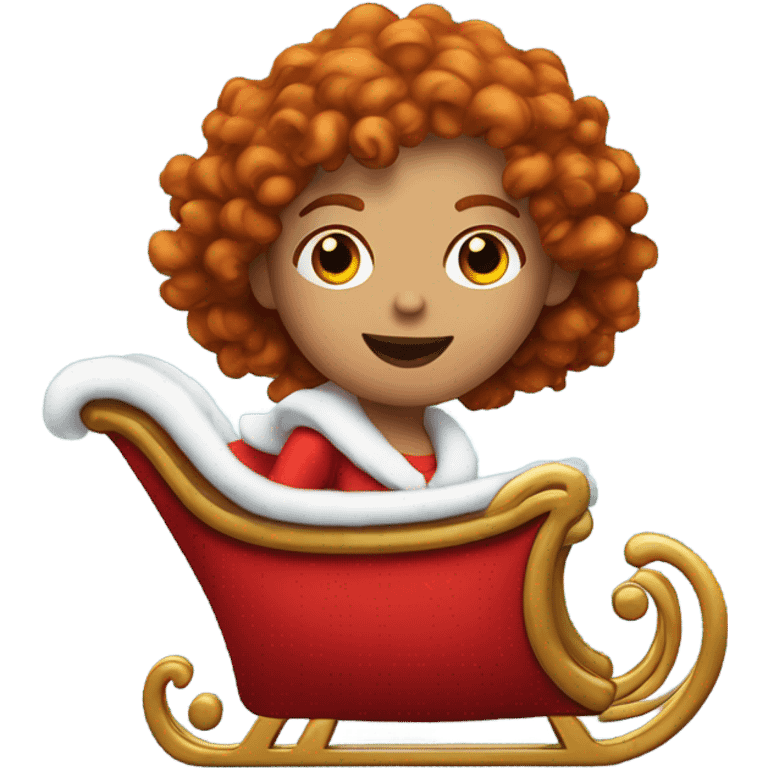 Santa’s sleigh but with a red head curly haired girl driving it emoji