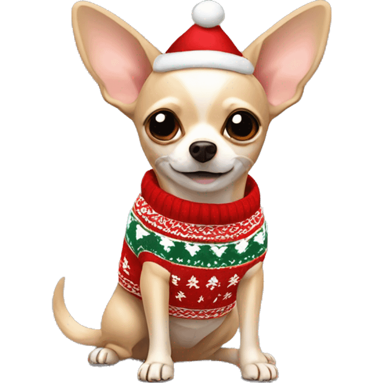 Beige chihuahua with christmas sweater  emoji