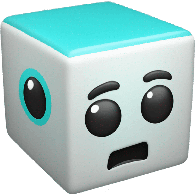 Cyan cube with a closed black eye emoji