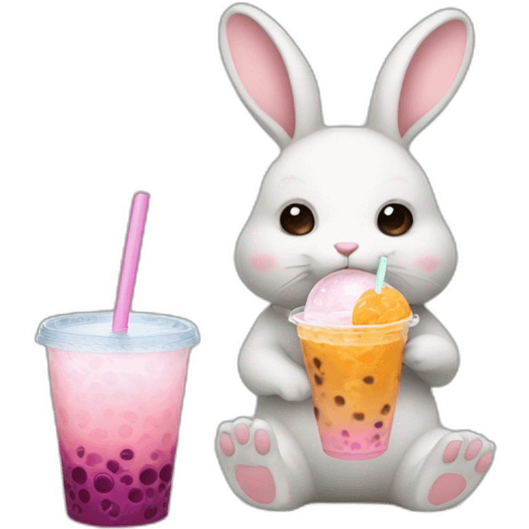 Bunny eating bubble tea emoji