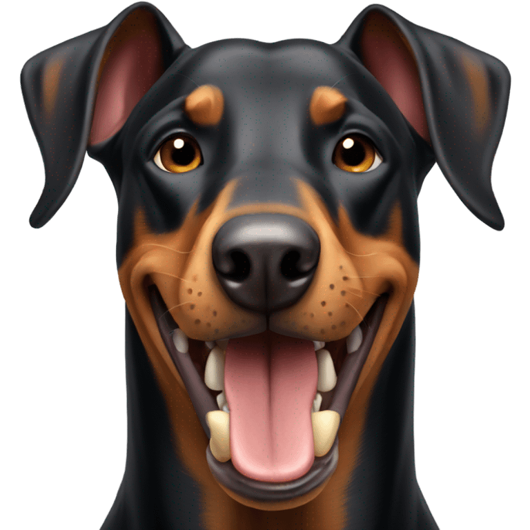 Doberman bearing his teeth emoji