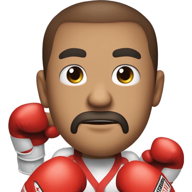 Create an emoji of a person wearing boxing gloves, with a focused and determined face. Show the spirit of a boxing champion with a belt of the champion emoji