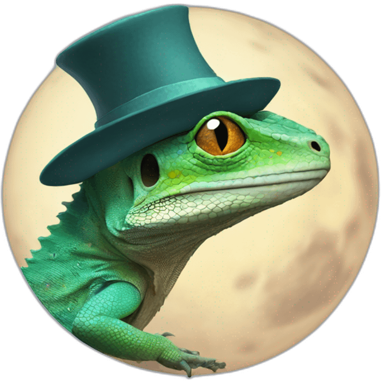 lizard on a moon wearing a hat emoji