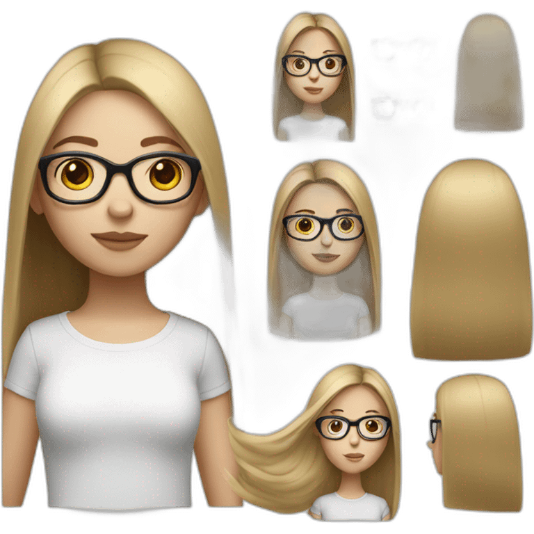 Modern girl white skin with long straight hair and glasses emoji