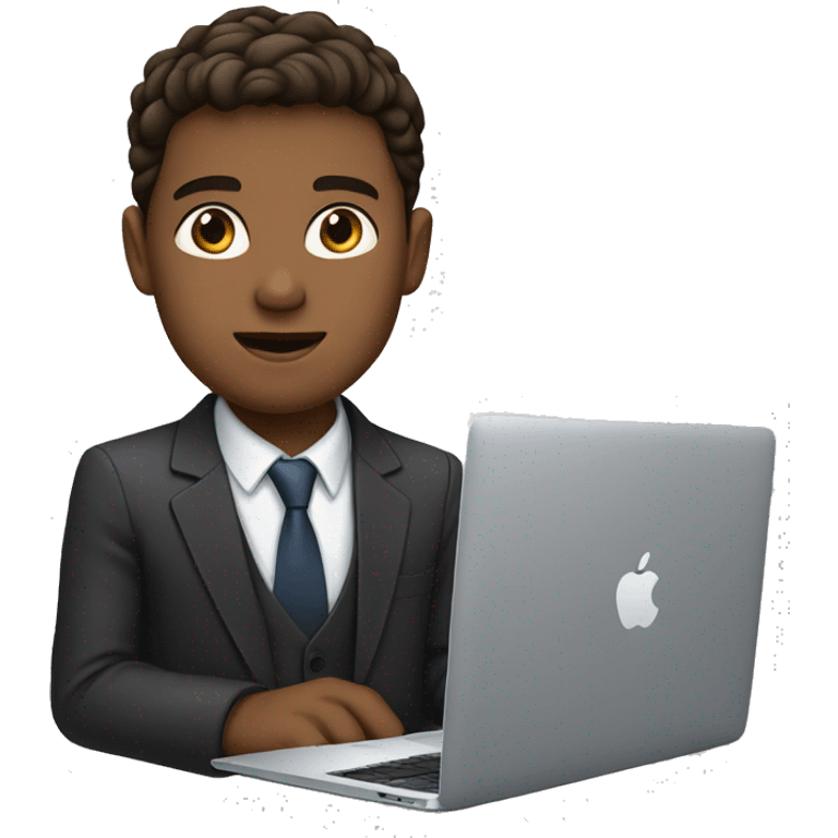 young man white with brown eyes and brown hairs dressed in a suit work on apple macbook emoji