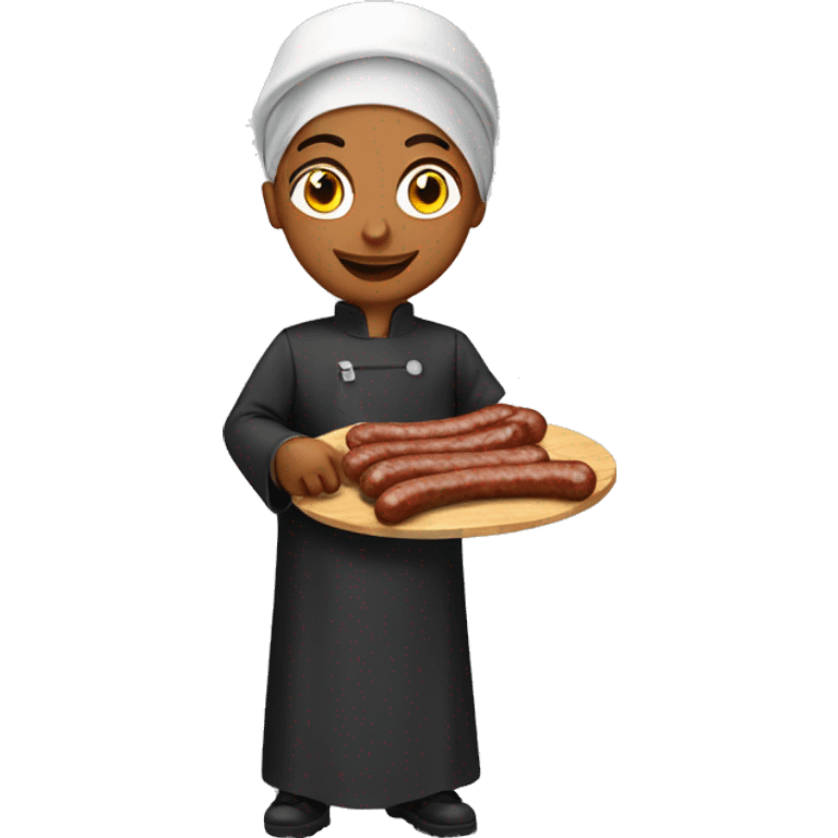 engineer in dubai wearing an abaya cooking sausages at the bbq emoji