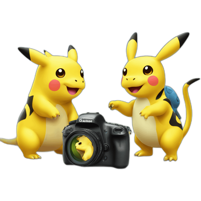 pikachu cow dinosaur hippo taking photo together emoji