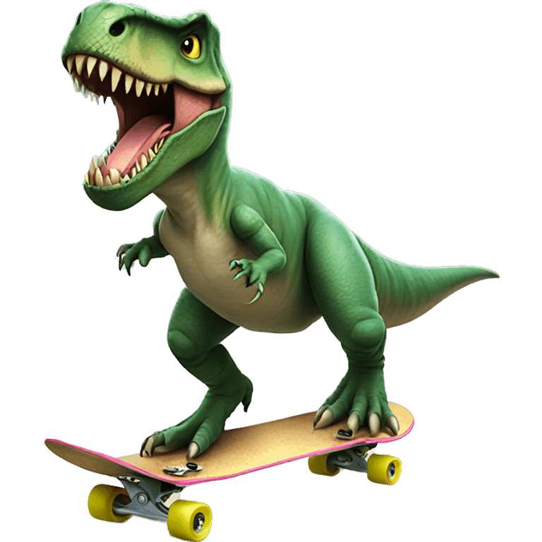 T-Rex riding a skateboard emoji