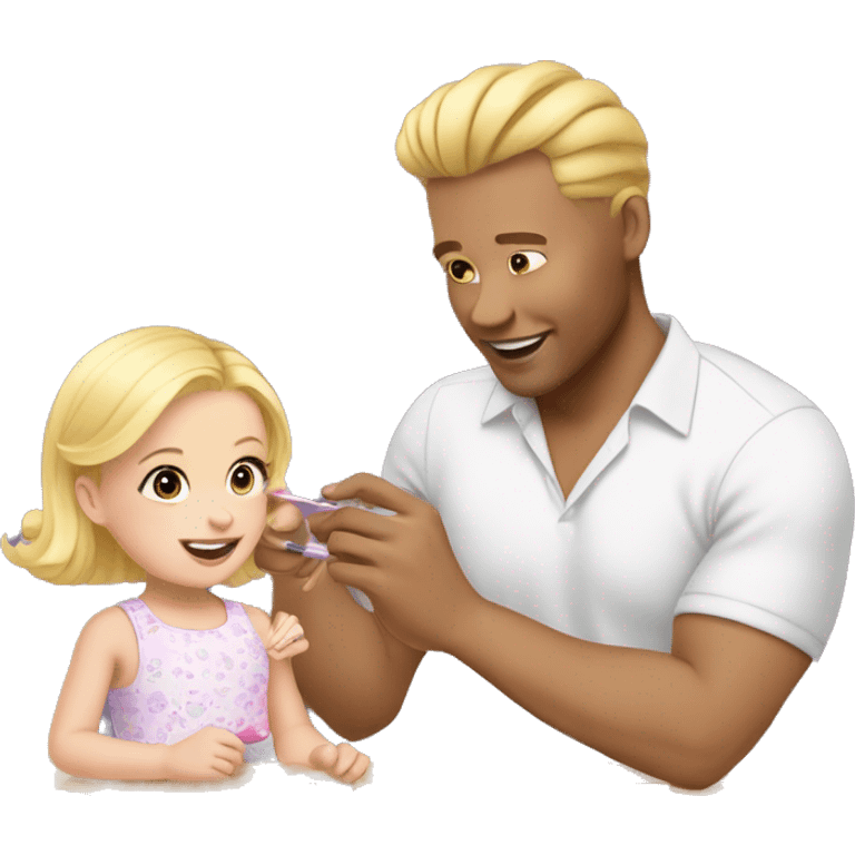 blonde babydaughter gives blonde dad a manicure emoji