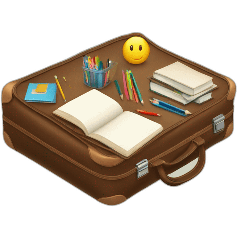 School things in a briefcase. Books, notebooks, pencil case emoji