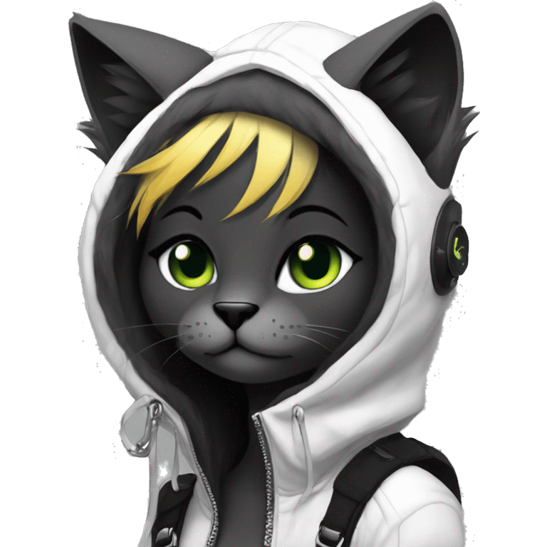 Edgy Shy Anthro cool pretty dark cat-fursona punk techwear emoji