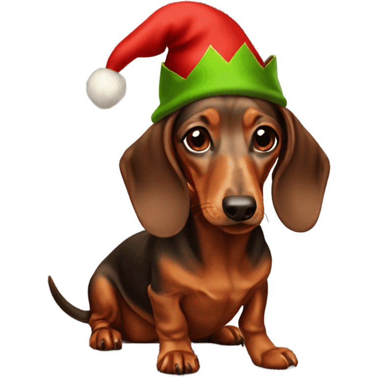 dachshund wearing an elf hat emoji