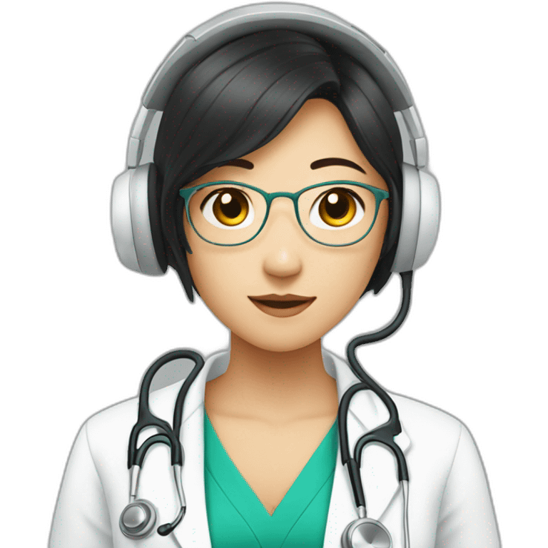 medical student asian girl listening a song emoji