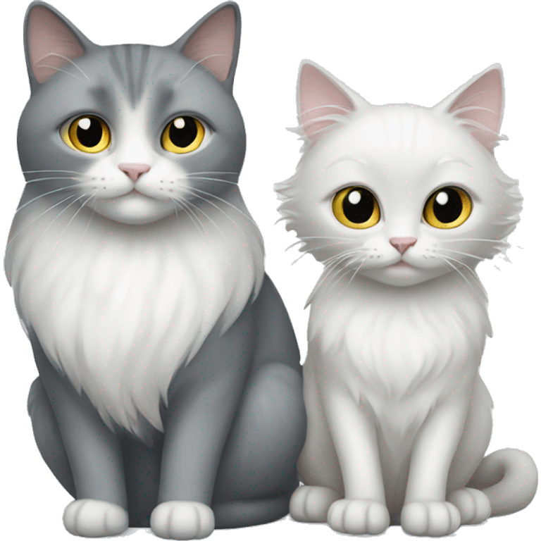 A white cat and a long hair grey cat emoji