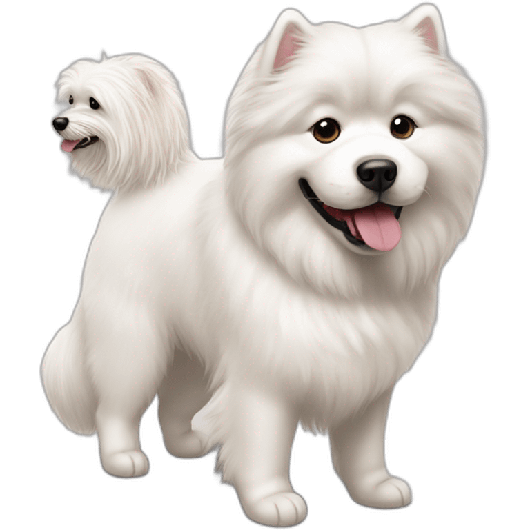 Samoyed playing with a shih tzu emoji