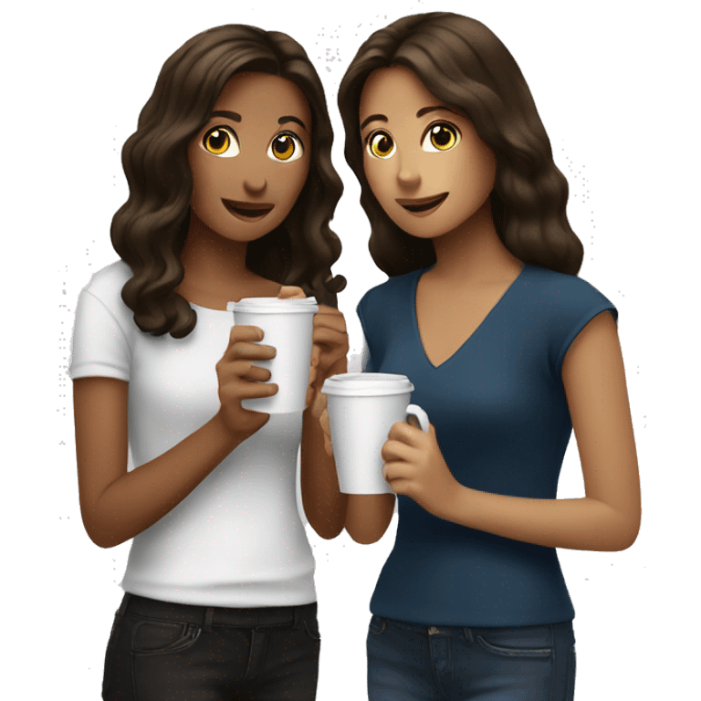 Two brunette girls drinking coffee together emoji