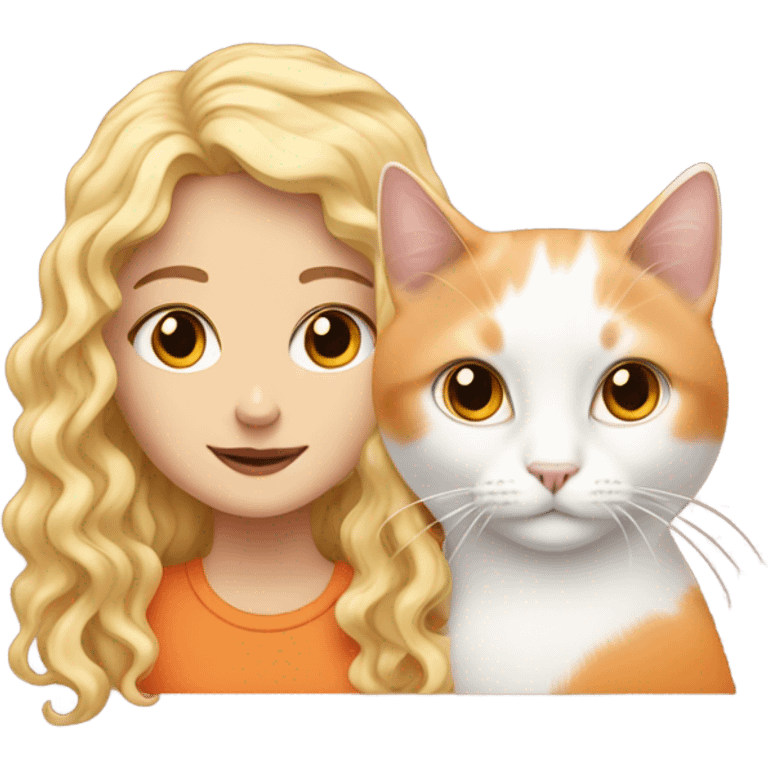 White girl w curly orange girl w her white cat emoji