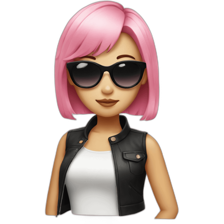 Taiwanese girl with pink hair and wearing black sunglasses emoji