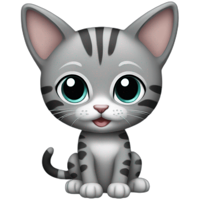 full body grey and black playful baby skinny cat emoji