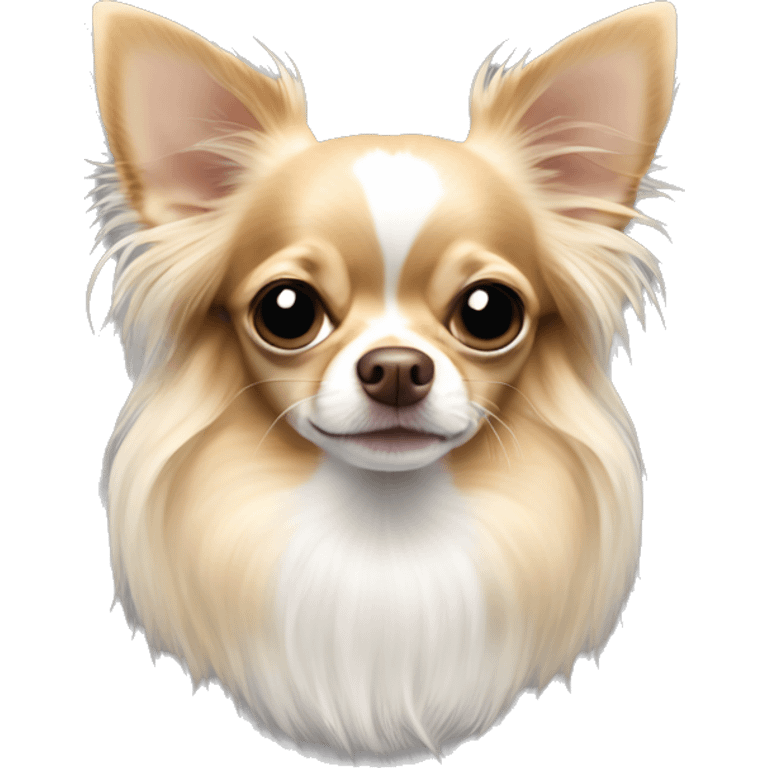 White and sable long haired apple head chihuahua  emoji