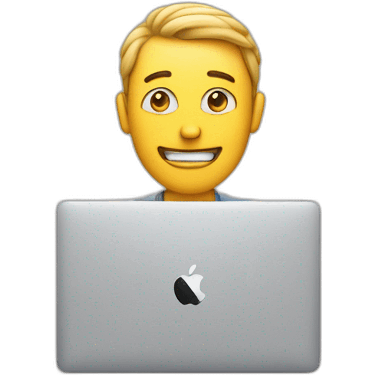 Men with a MacBook shaking your hand. Hearts around his head emoji