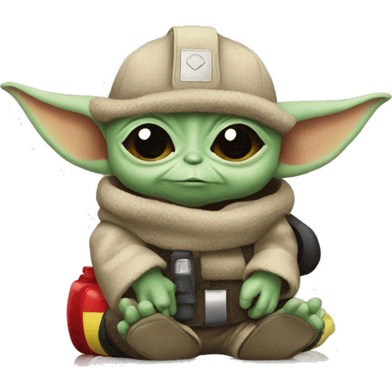 Baby Yoda holds a fireman emoji