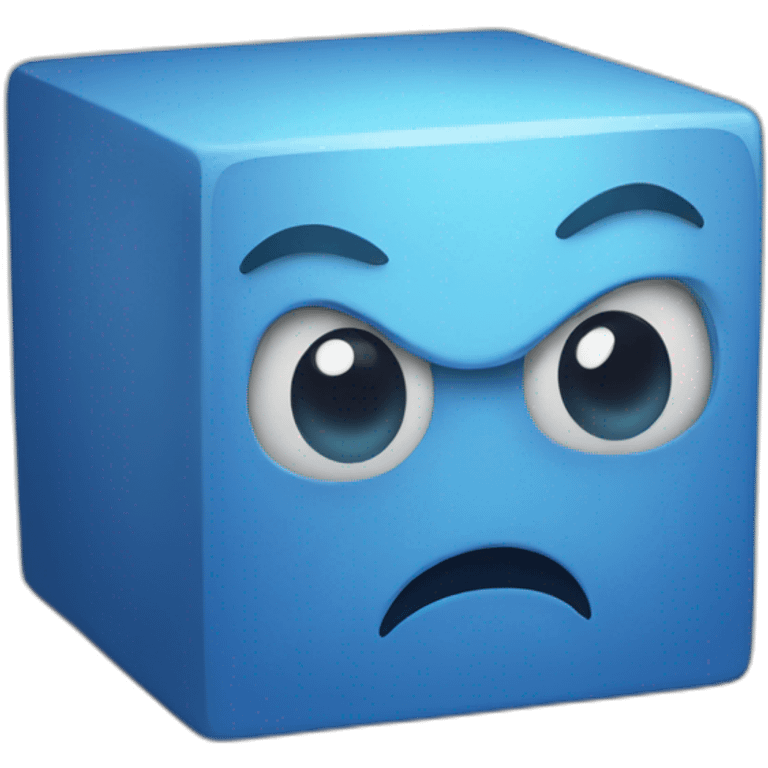 cube character with eyes in blue and grey colors emoji