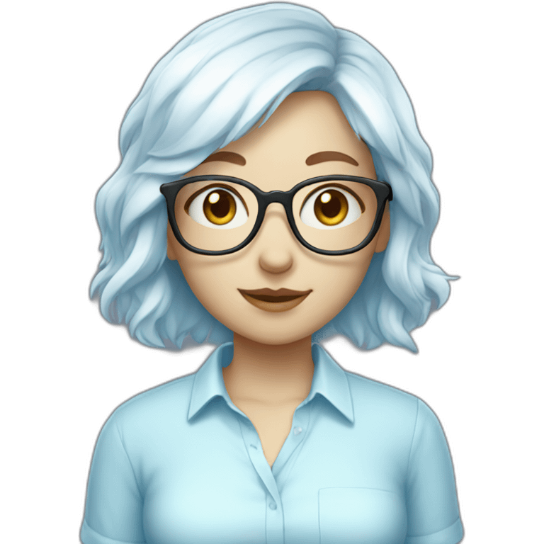 white catgirl with glasses and light blue shirt emoji