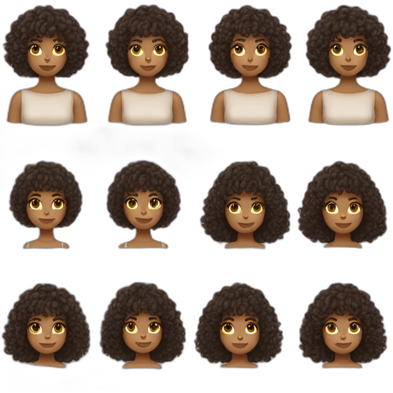 mixed girl with shoulder length curly hair with bangs emoji