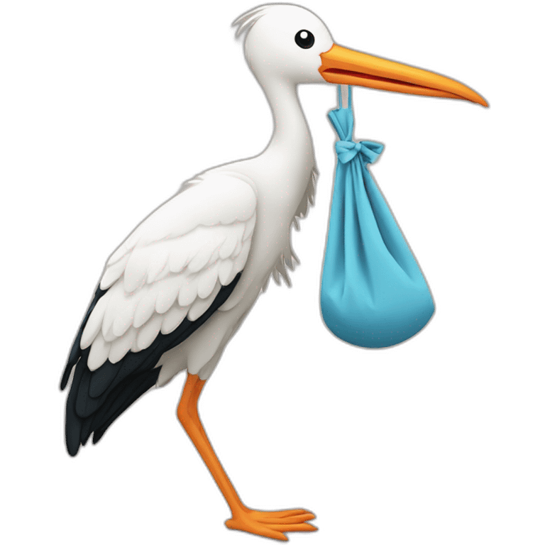 stork delivering baby boy in fabric held in its beak emoji