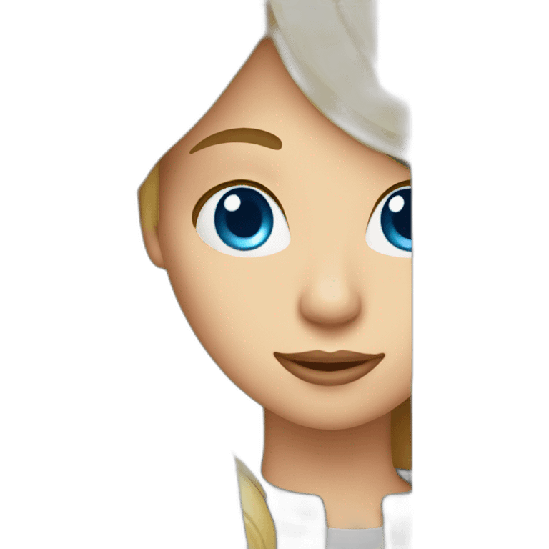 blond woman blue eyes behind computer emoji