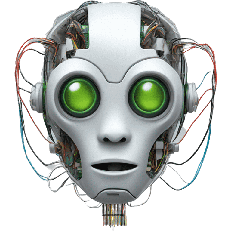 Alien robot head with wires and circuits emoji