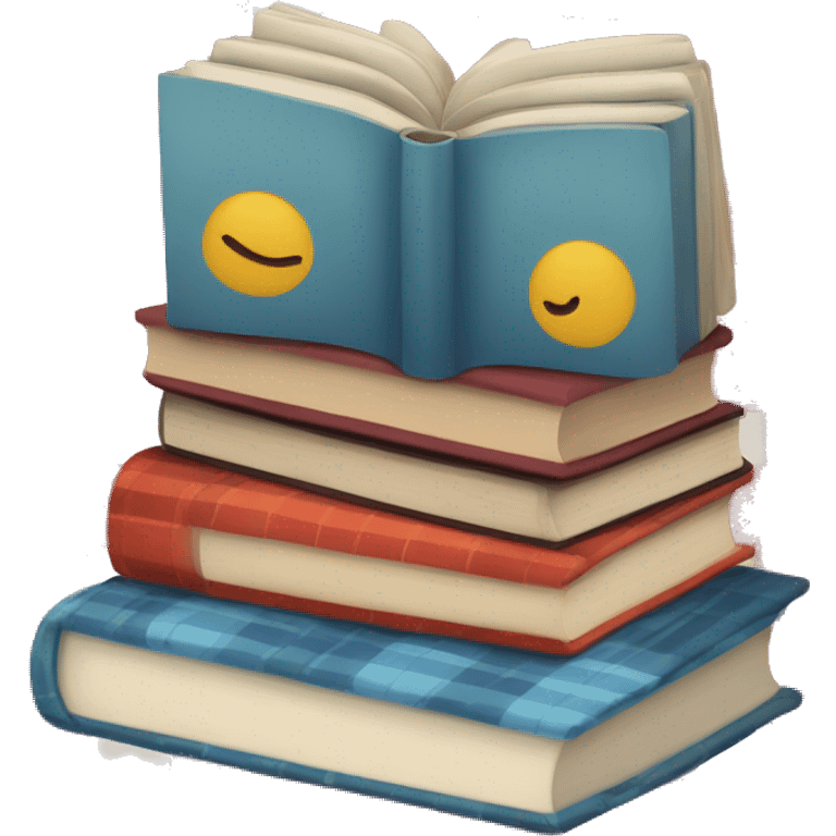 Books stacked on plaid blanket emoji