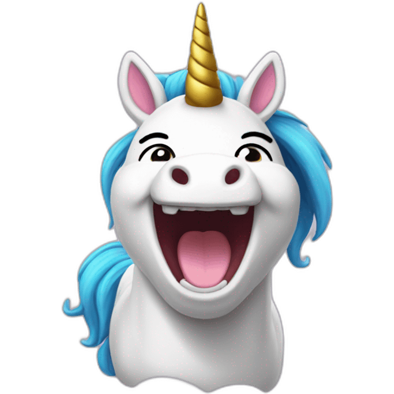 A unicorn that bursts out laughing emoji