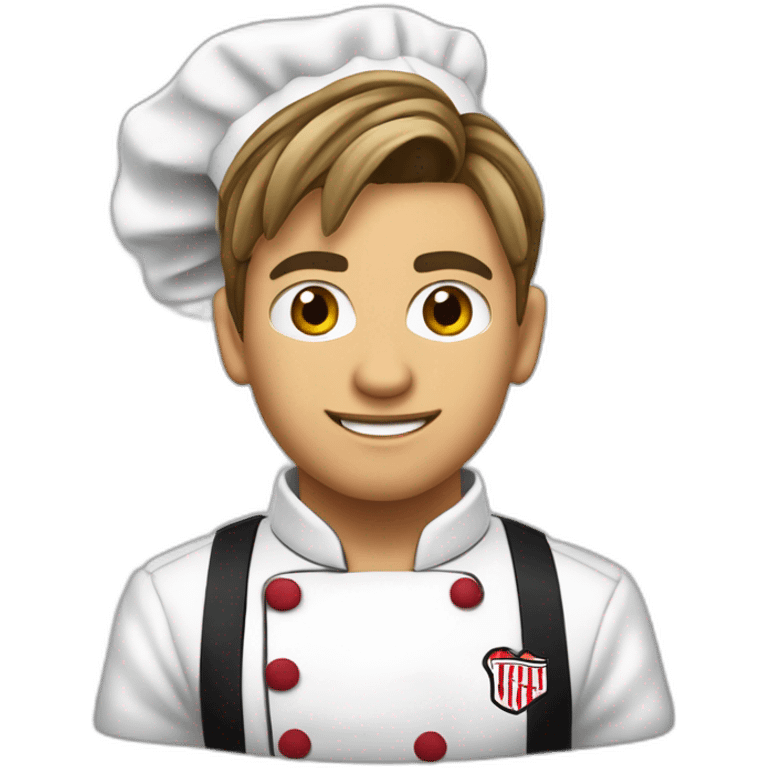 Cara de adolescente chef hincha de River Plate con pelo castaño y algunos pocos reflejos rubios emoji