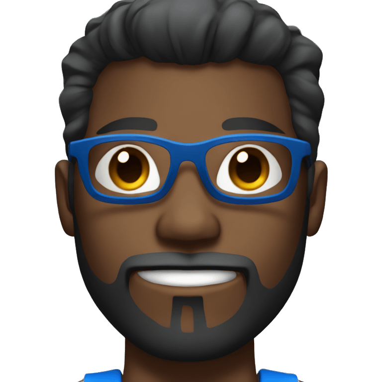 Dark-skin bodybuilder, with beard and blue glasses emoji