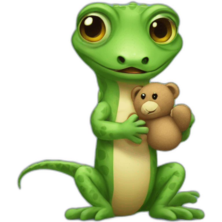 sad gecko holding teddy bear emoji