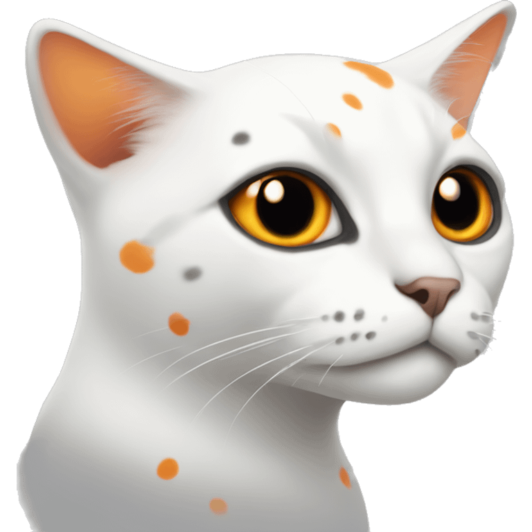 white cat with black and orange spots and missing one eye  emoji