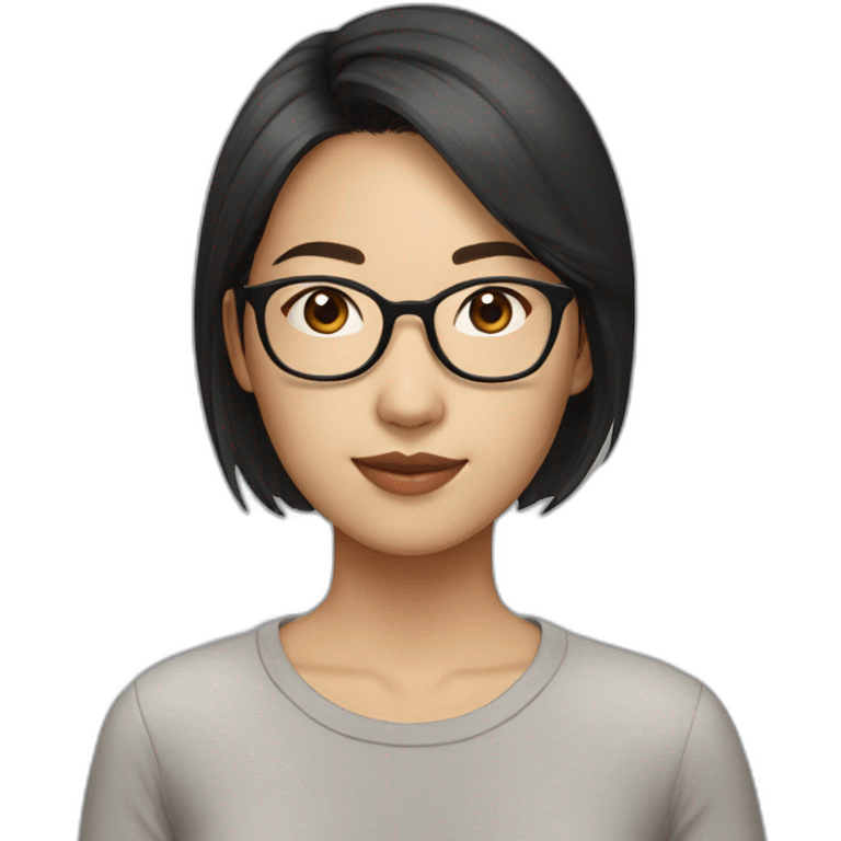 26 year old asian woman short straight dark hair and brown rectangle glasses emoji