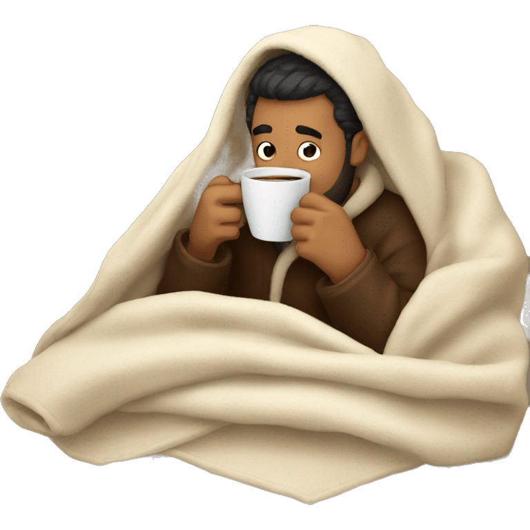 man drinking coffee under cozy blanket emoji