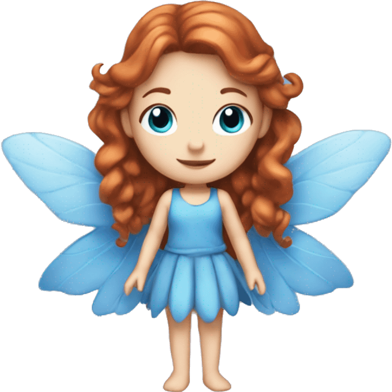 girl who is a fairy with white skin, auburn hair, blue eyes and a blue fairy outfit with wings emoji