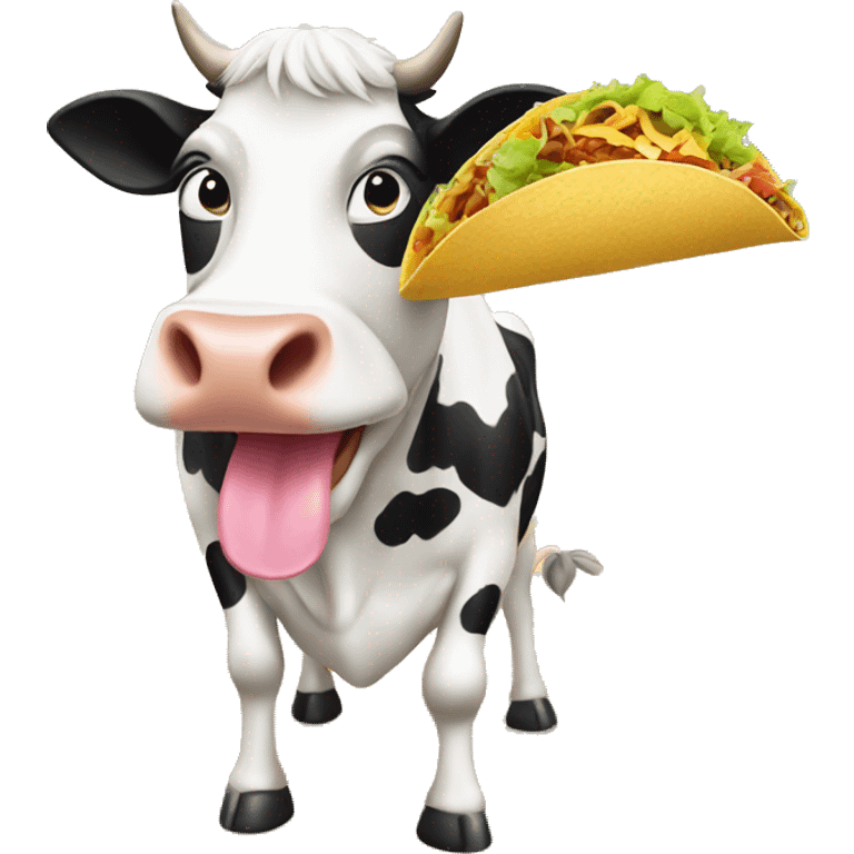 A cow on the beach eating a taco emoji